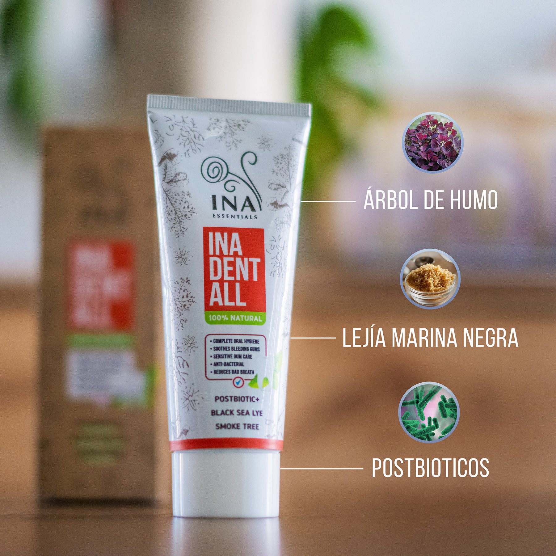 Dentífrico natural sin flúor con Árbol de Humo, Lejía del Mar Negro y Postbiótico - Ina Dent-All