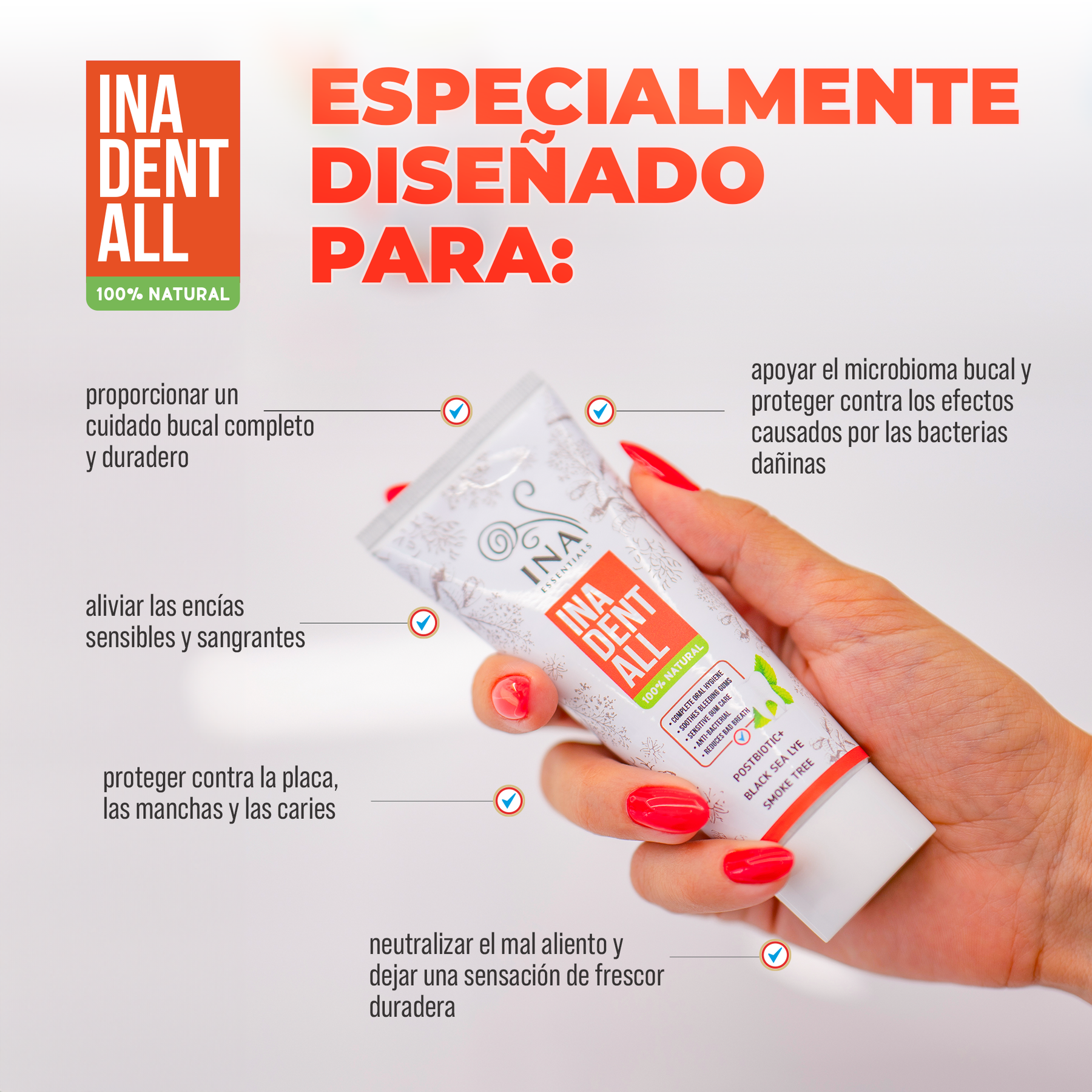 Dentífrico natural sin flúor con Árbol de Humo, Lejía del Mar Negro y Postbiótico - Ina Dent-All